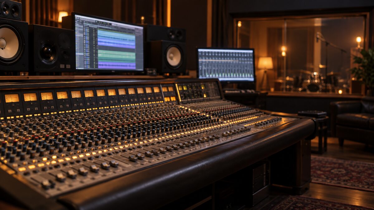 Sala de control de un estudio de grabación profesional